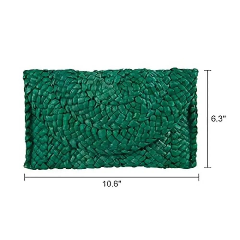 Woven Straw Clutch Bag Envelope Summer Beach Purse Women Green - Picture 3 of 6